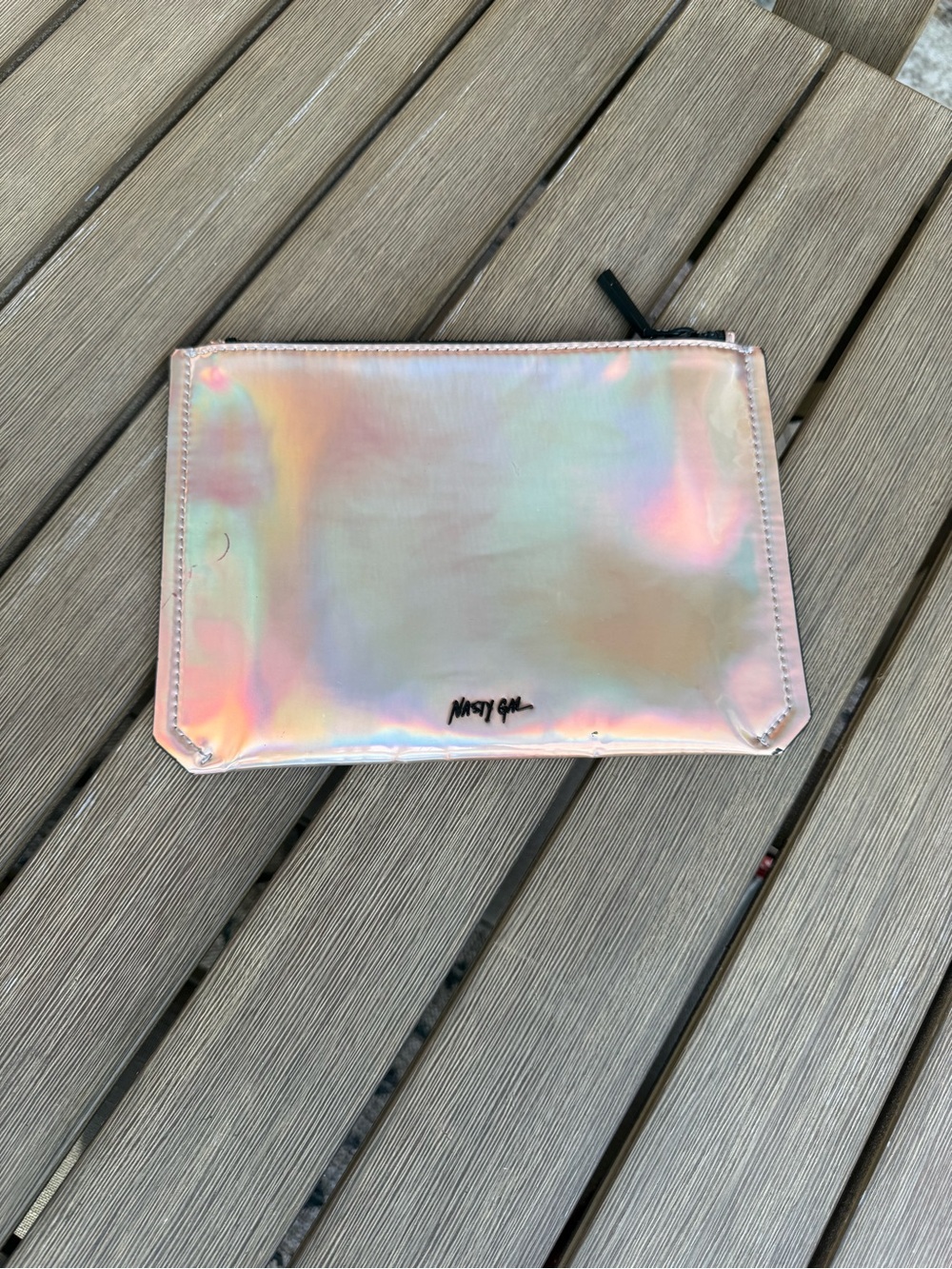 Nasty Gal Holographic Iridescent Zip Pouch Clutch Makeup Bag Y2K